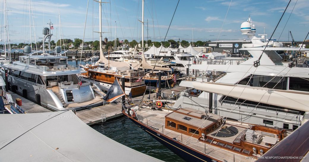 Sailing yacht charters berthed at Safe Harbor during the Newport Charter Yacht Show