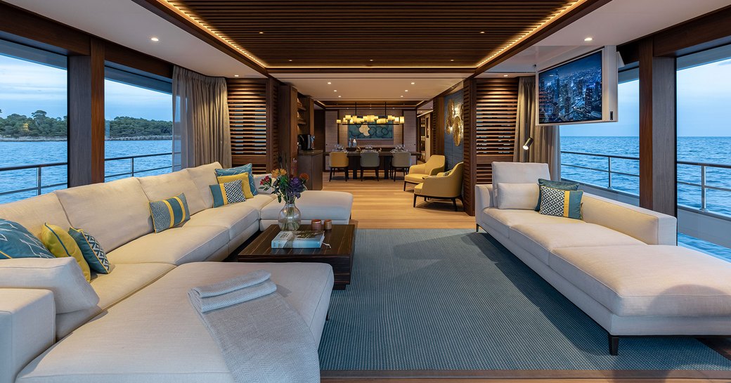 Main salon on board charter yacht MANA I