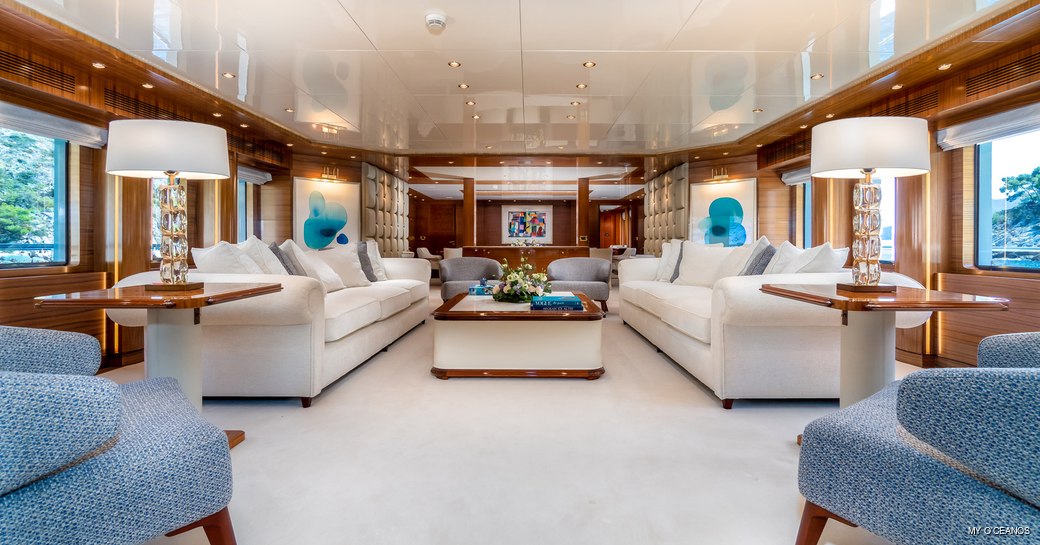 Main salon onboard MY O'Ceanos