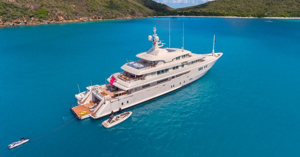 superyacht Party Girl anchors on a luxury yacht charter