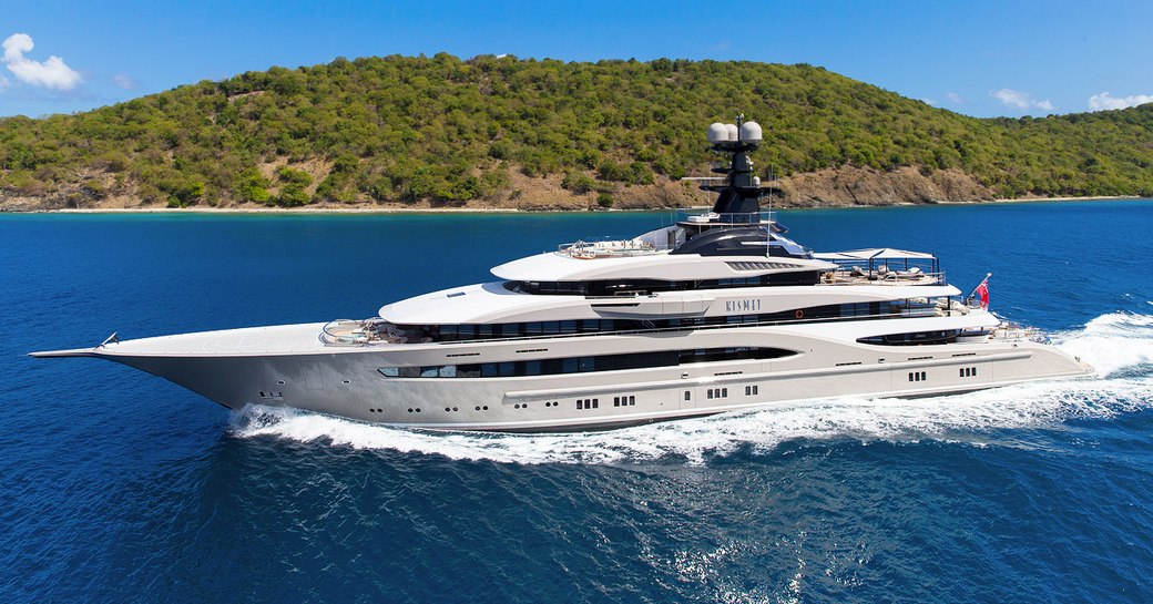 luxury yacht Kismet underway during a Caribbean yacht charter
