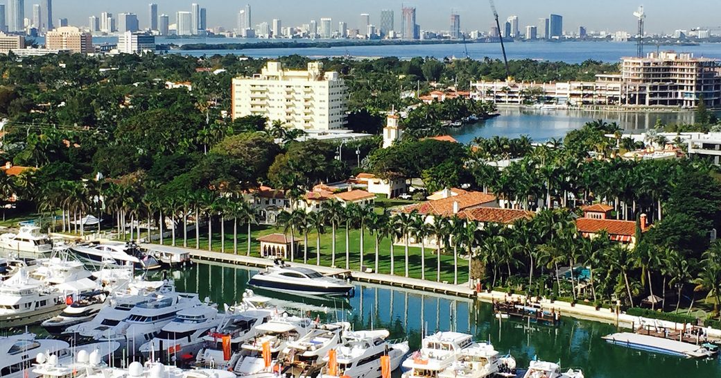 yachts line up in Collins Avenue for Yachts Miami Beach 2017