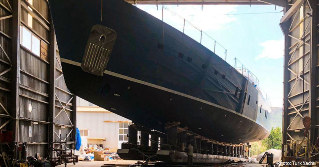 superyacht All About You leaves garage ahead of launch