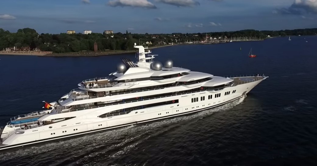 Lurssen motor yacht AMADEA,with pool clearly visible on aft deck