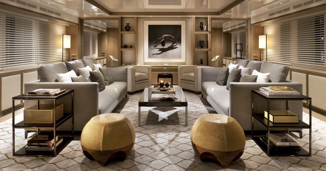 exquisitely styled main salon aboard superyacht Orient Star