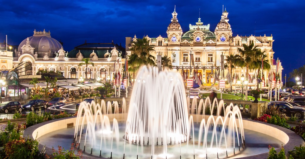 fountain in main square on monaco outside casino