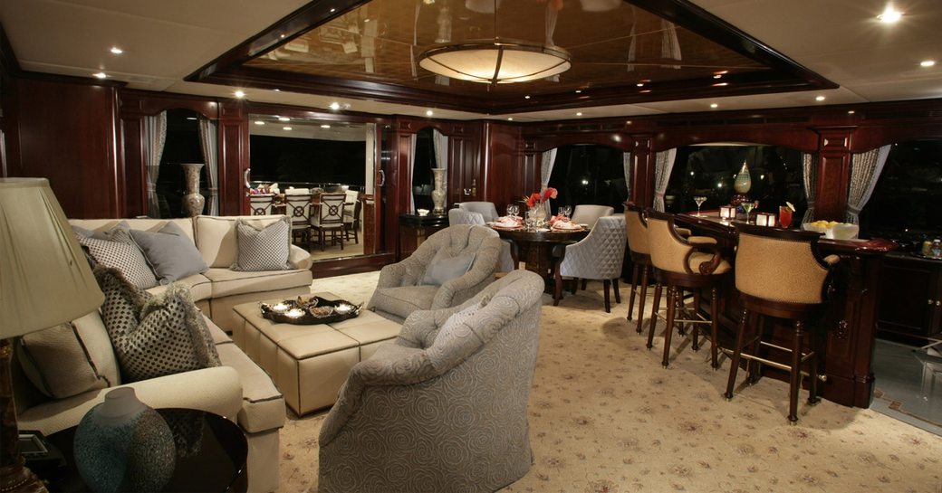 bar and seating area in the skylounge of superyacht CLAIRE