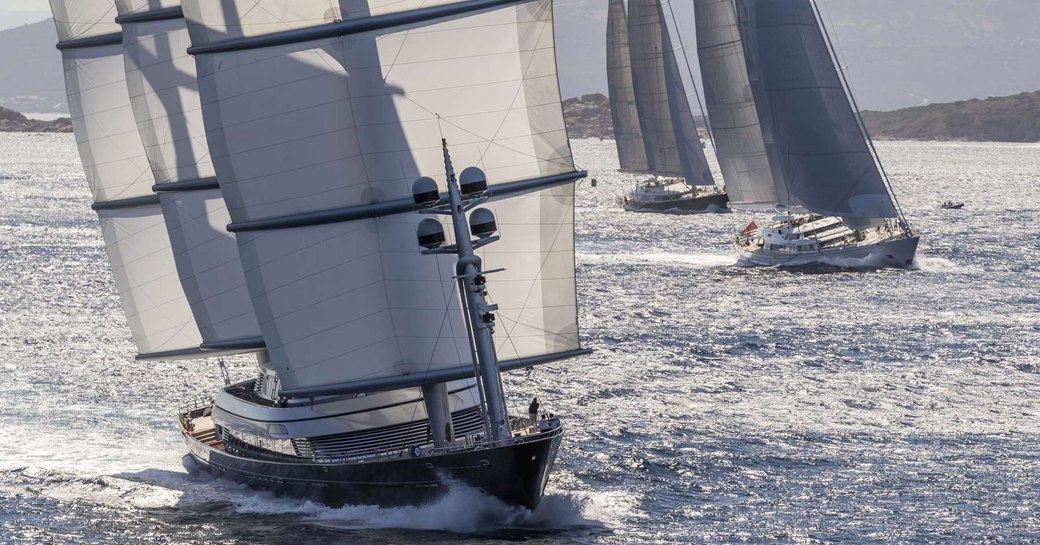 superyacht Maltese Falcon underway during the Perini Navi Cup 2018 in Porto Cervo