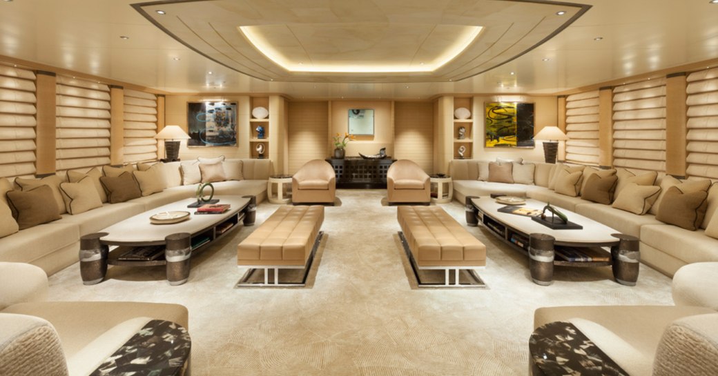 light, airy and unobstusive main salon with ample seating aboard charter yacht GRACE 