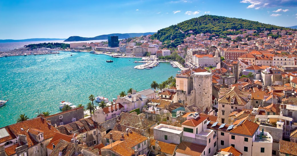 view over the Croatian city of Split and the glittering Adriatic waters