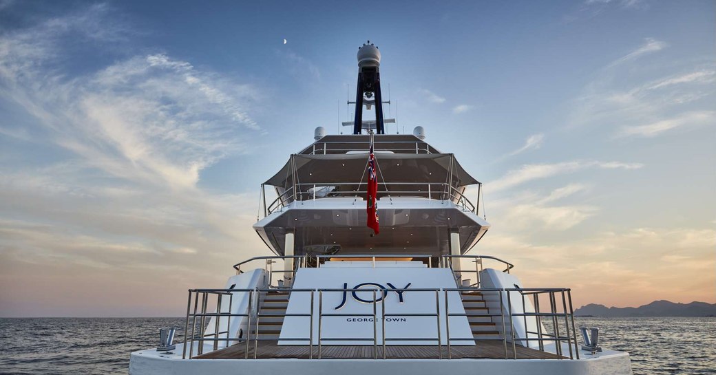 view of swim platform and stern aboard motor yacht JOY