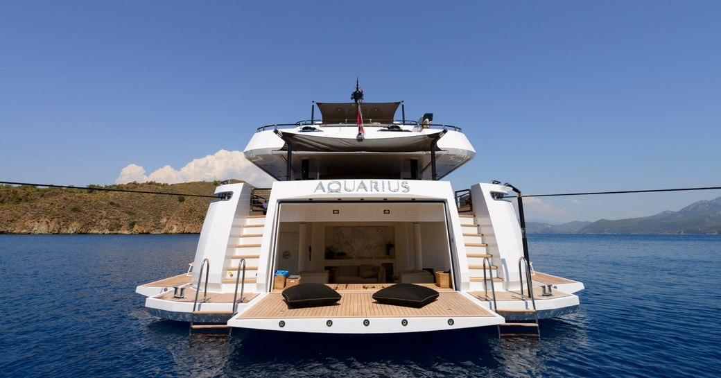 Beach club aft area of yacht Aquarius