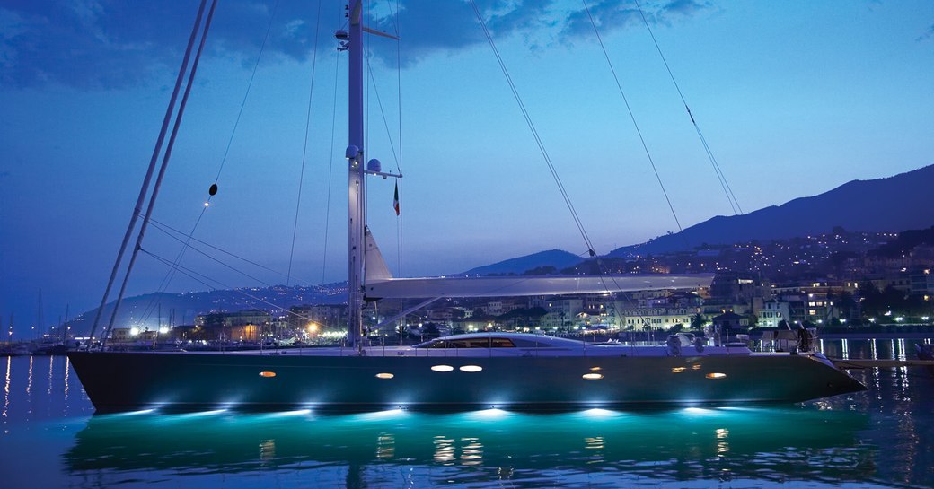 sailing yacht SHOGUN lights up on the water