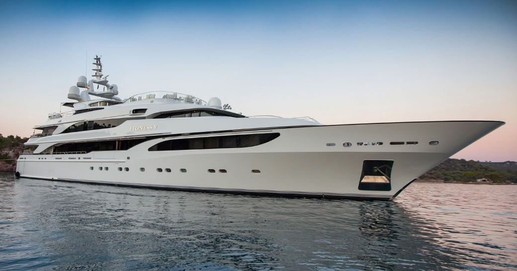 Charter yacht LIONESS V at anchor