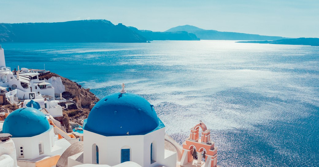 landscape view of popular charter destination Santorini in Greece