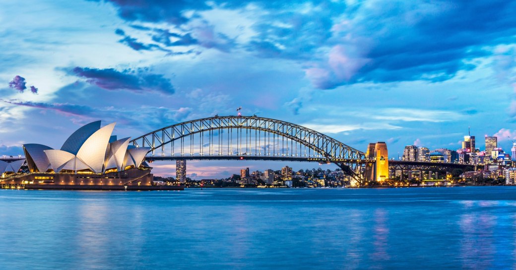 view of Sydney Harbour Bridge and Sydney Opera House from the water