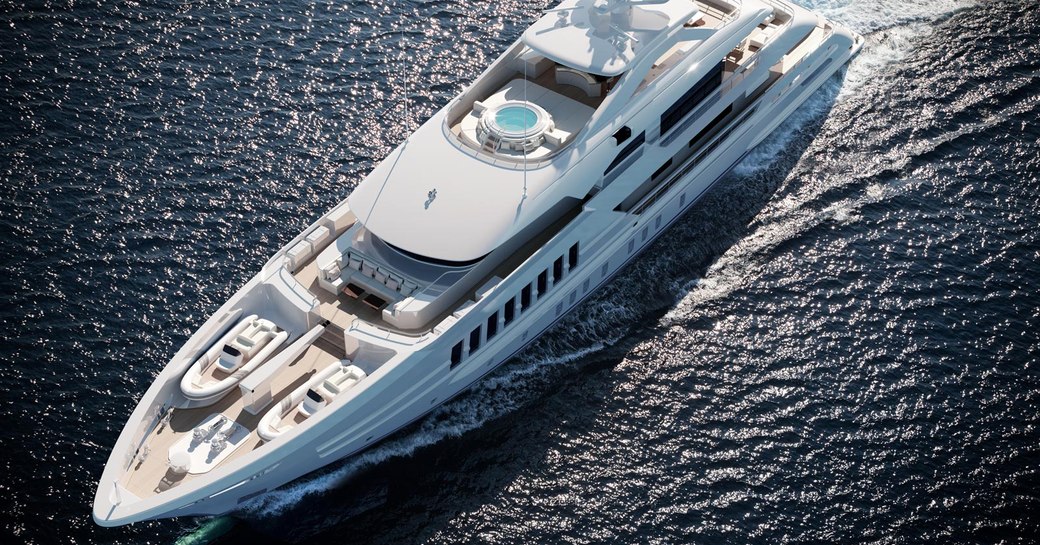 View from above of bow of superyacht MOSKITO