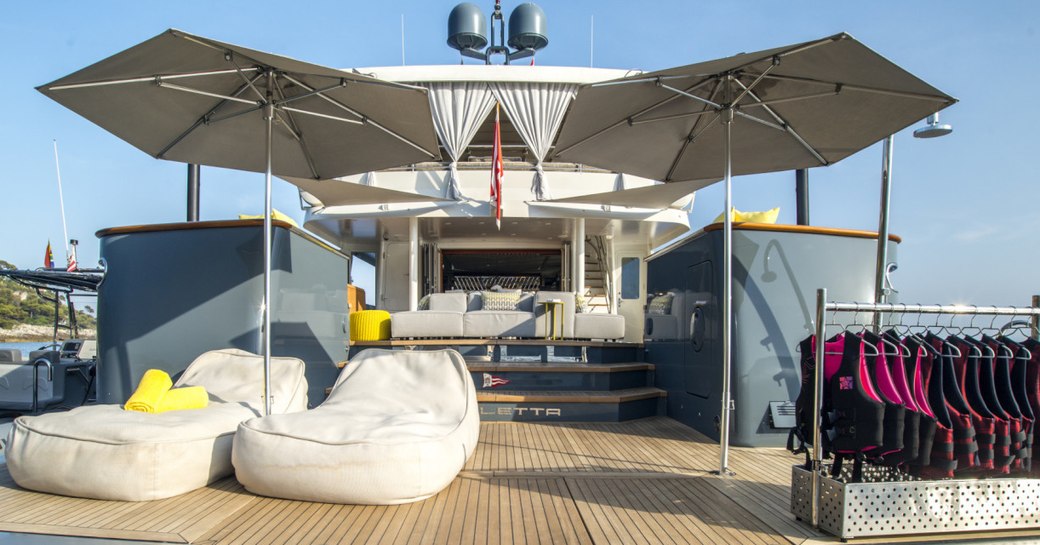 large swim platform with sunpads on board superyacht ZULU 