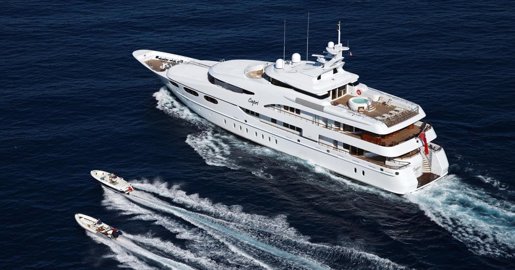 Lurssen superyacht ‘Capri I’ cruises in the Mediterranean alongside tenders