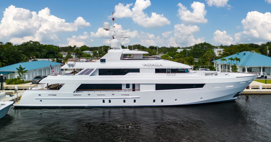 Charter yacht VALHALLA berthed at a dock