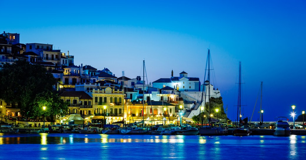 Skopelos island in the Sporades at night, Greece