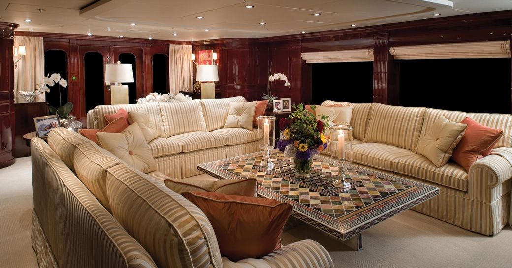 opulent and lavish main salon aboard superyacht ‘Lady Joy’ 