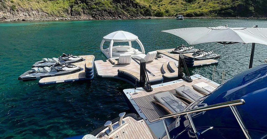 Water toys and floating platform deployed adjacent to superyacht charter AFTER YOU