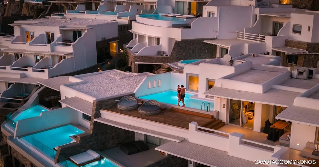 Cavo Tagoo Mykonos aerial view