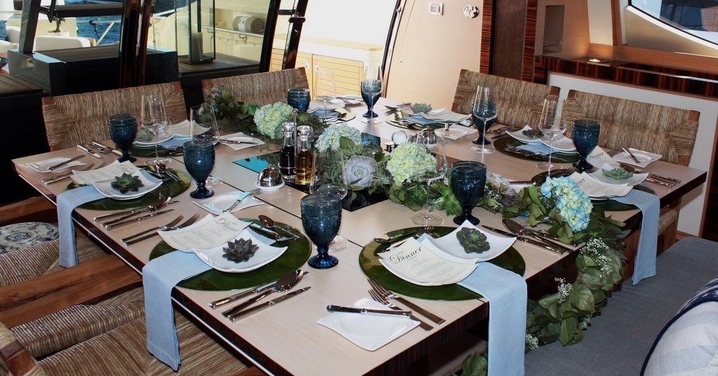 table set for the tablescaping competition aboard superyacht BW at the Newport Charter Show 2017