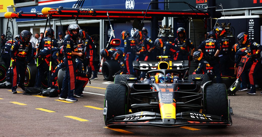 Close up view of the pits at the Monaco Grand Prix 