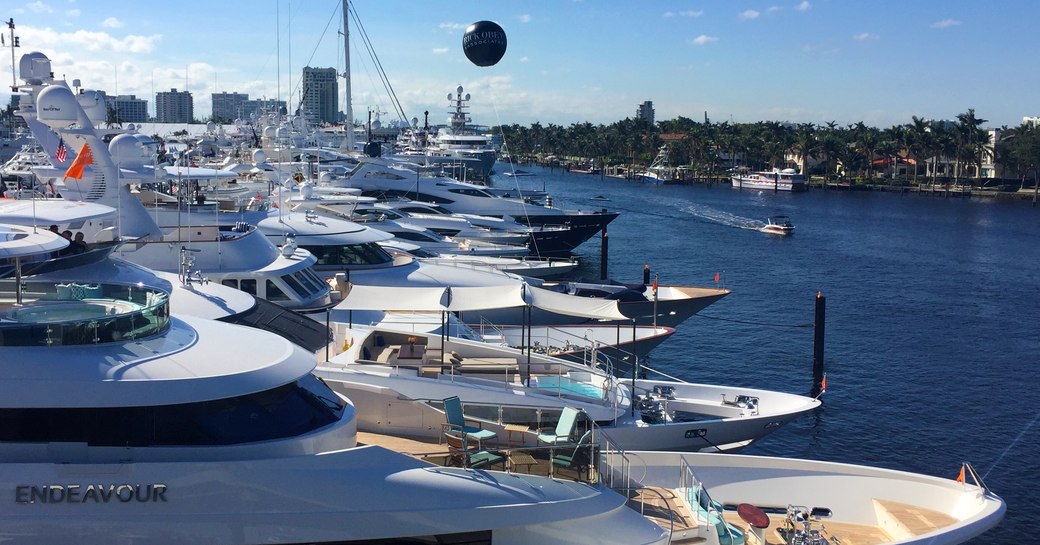 Yachts lined up in Florida for FLIBS 2017