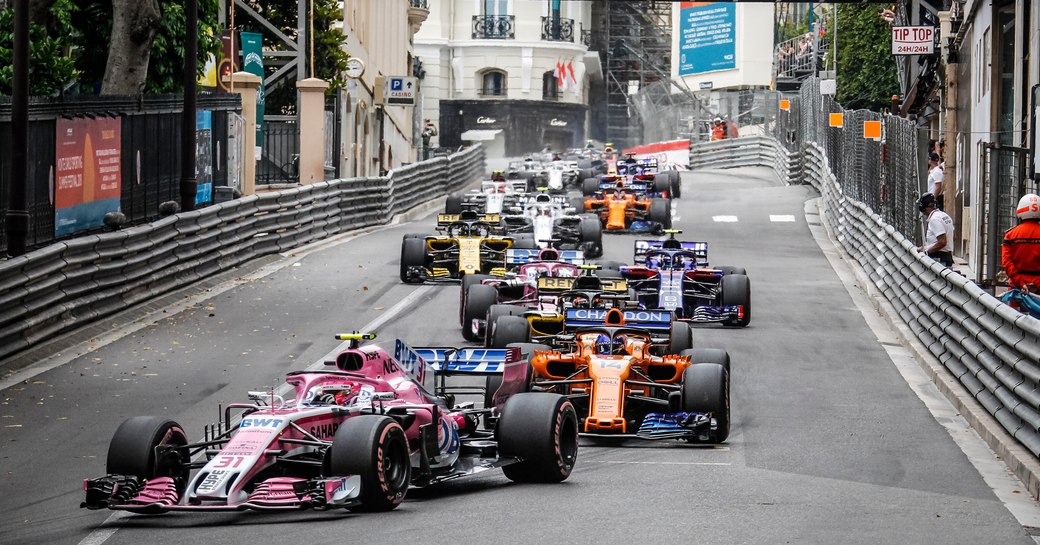 Formula one cars racing in Monaco Grand Prix
