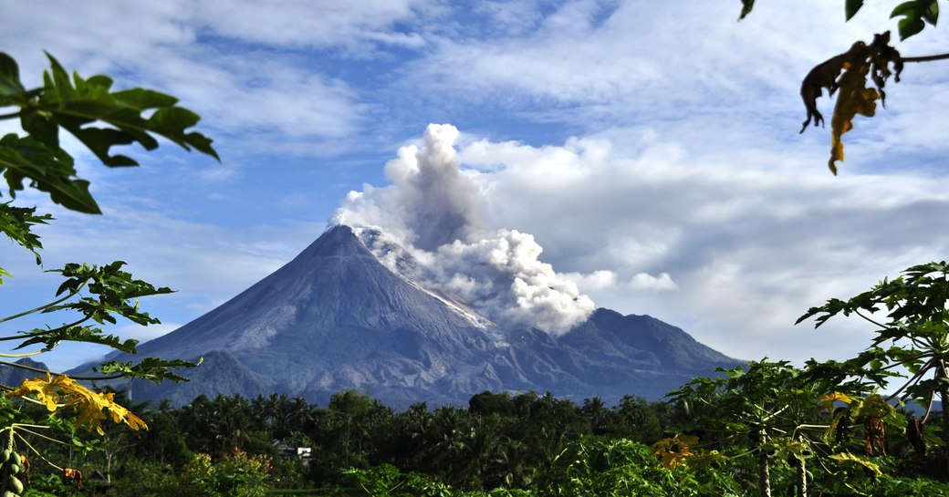 Smoke emitting from Soufrière Hills volcano in Montserrat