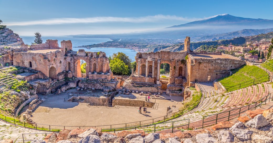 The beautiful Teatro Antico amphitheater in Taormina, Sicily