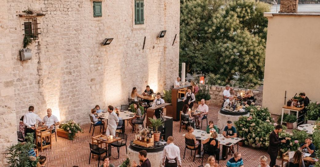 Beautiful terrace and restaurant setting at Pelegrini, the Michelin Starred restaurant in Croatia