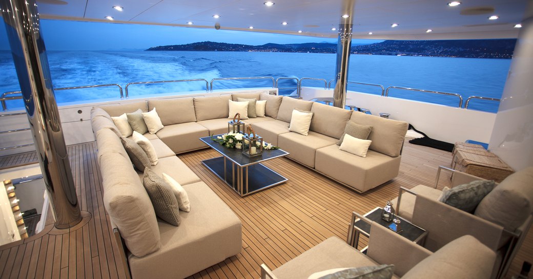 chic alfresco lounge aboard motor yacht Princess AVK 