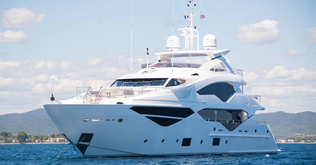 superyacht Lady M anchors on a Mediterranean yacht charter