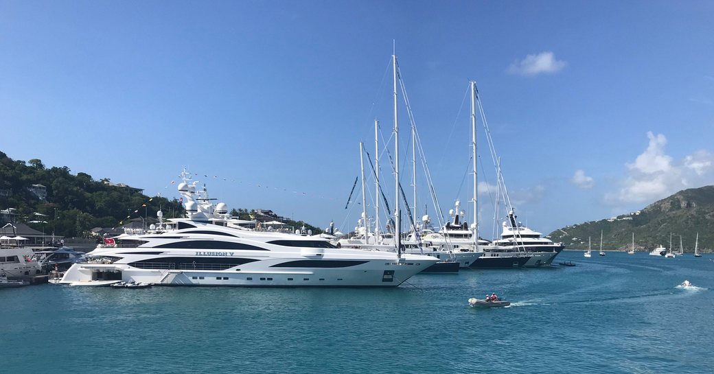 motor yacht Illusion V lined up at the Antigua Charter Yacht Show 2017