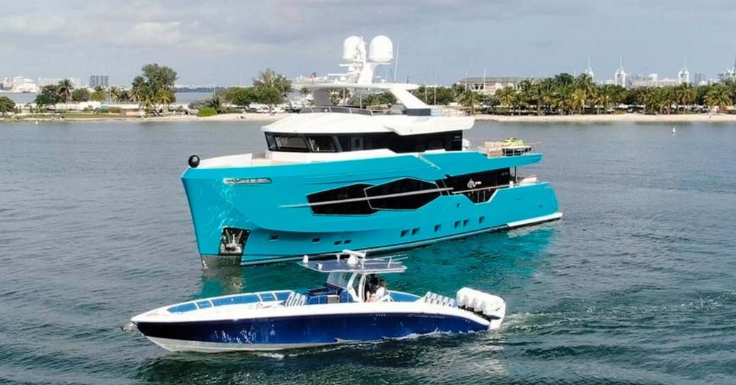 Explorer yacht 'Seven Diamonds' with tender at its side