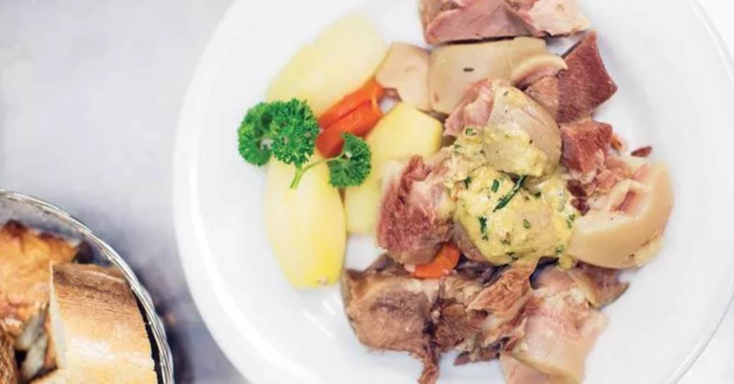 Tête de veau, or head of a cow, served up for dinner in the South of France