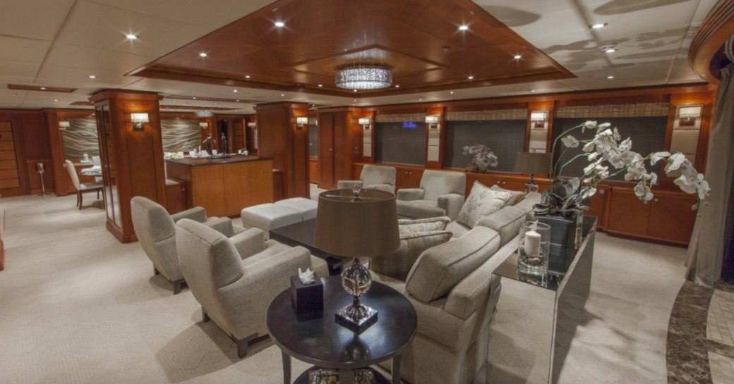 The main salon of luxury yacht SKYFALL