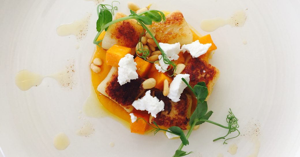 Gnocchi with pumpkin, goats cheese, pine nuts and beurre noisette