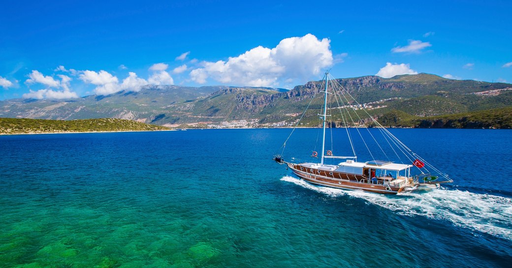 a traditional Turkish gulet yacht cruises along the Turquoise Coast 