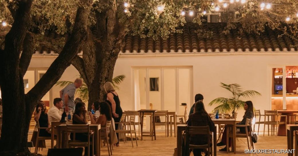 Smoix Menorca outdoor dining area, night