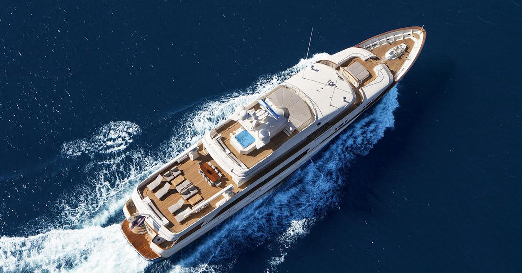 Aerial shot of Below Deck yacht VALOR underway 