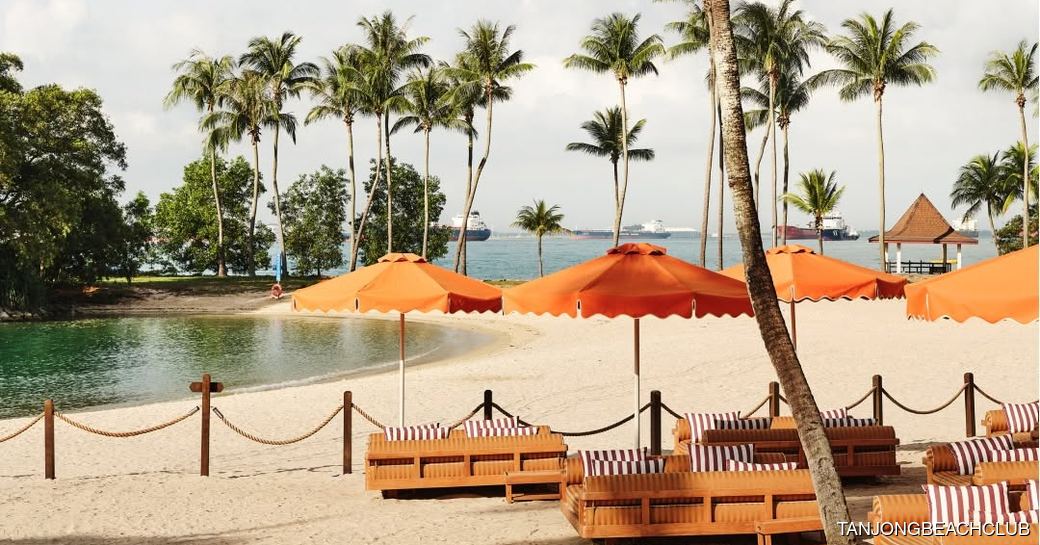 Tanjong Beach Club Singapore loungers on beach