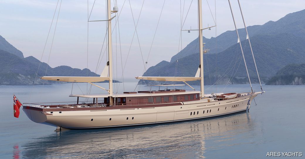 Yacht rental SIMENA at anchor in a bay