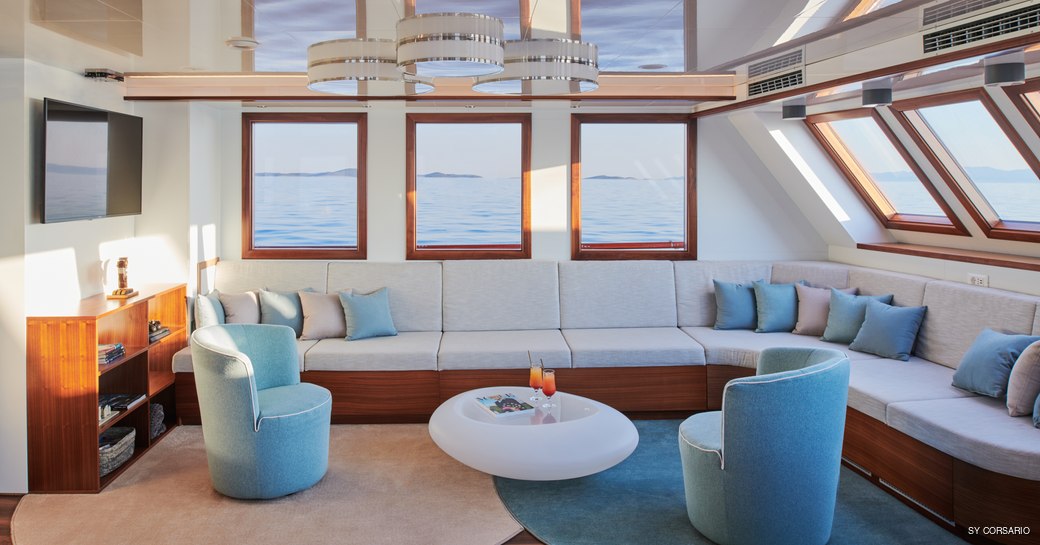 Main salon onboard sailing yacht Corsario