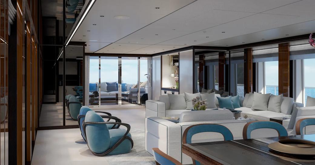 Main salon onboard charter yacht SOLEMATES