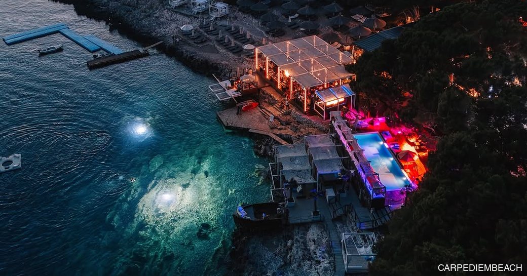 Carpe Diem Beach Hvar aerial view nighttime